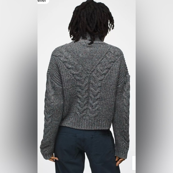 NWT Prana Laurel Creek Sweater Size S Charcoal Cable Knit Poly Silk Wool Blend - Picture 2 of 11